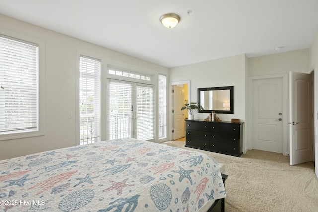 carpeted bedroom featuring multiple windows