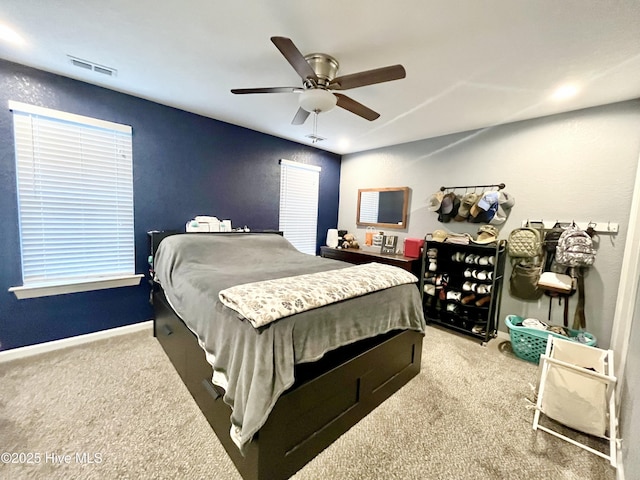 bedroom with carpet floors and ceiling fan