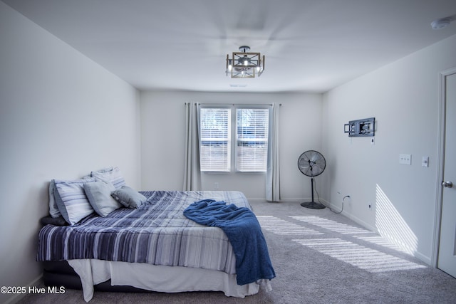 bedroom with light carpet