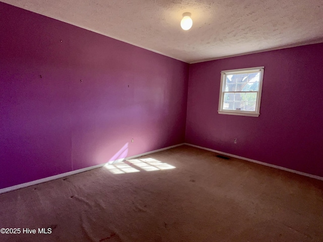 spare room featuring a textured ceiling and carpet