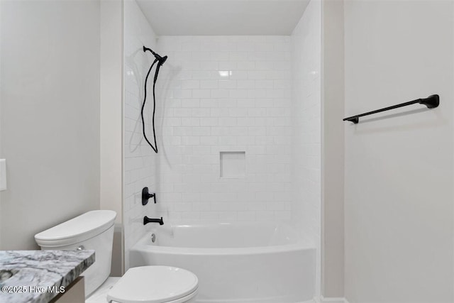 full bath with bathing tub / shower combination, vanity, and toilet