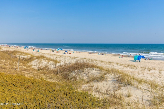 property view of water featuring a beach view