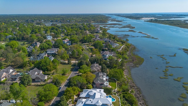 bird's eye view with a water view and a residential view