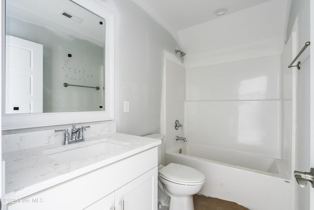 full bathroom featuring vanity, toilet, and tub / shower combination