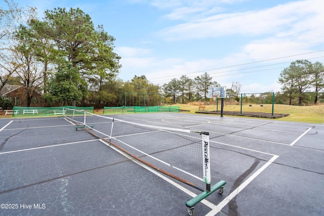 view of tennis court with basketball court