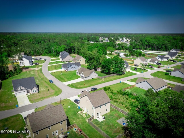 bird's eye view with a view of trees and a residential view