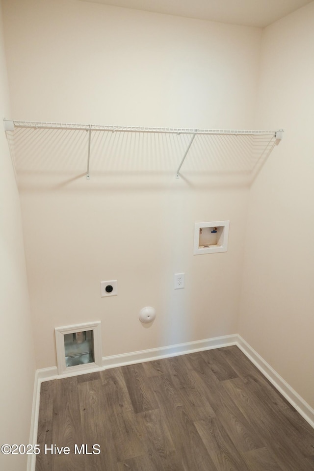 laundry room featuring electric dryer hookup, washer hookup, and dark hardwood / wood-style floors