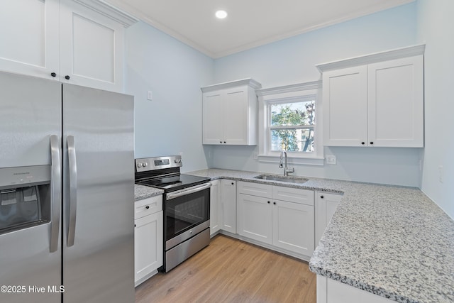 kitchen with white cabinetry, sink, and stainless steel appliances