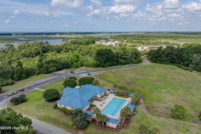 bird's eye view featuring a water view