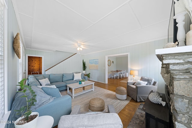 living room with hardwood / wood-style floors