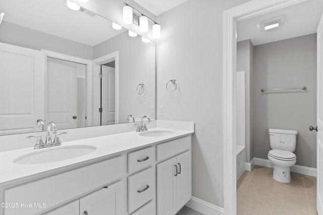 bathroom featuring tile patterned flooring, vanity, and toilet