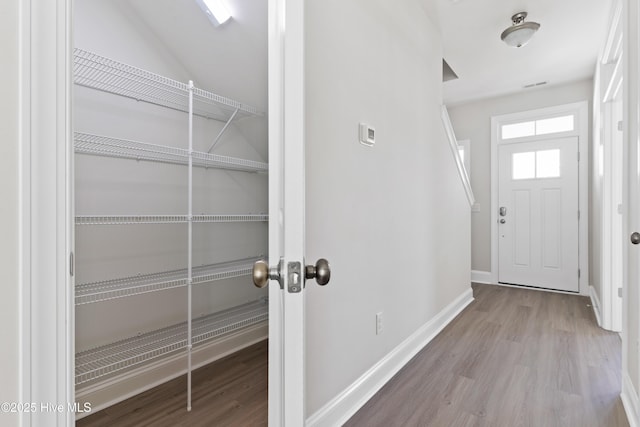 interior space with light hardwood / wood-style floors