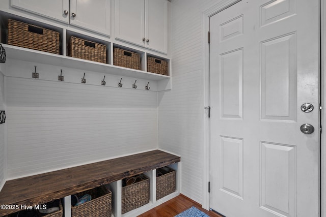 mudroom with dark hardwood / wood-style flooring