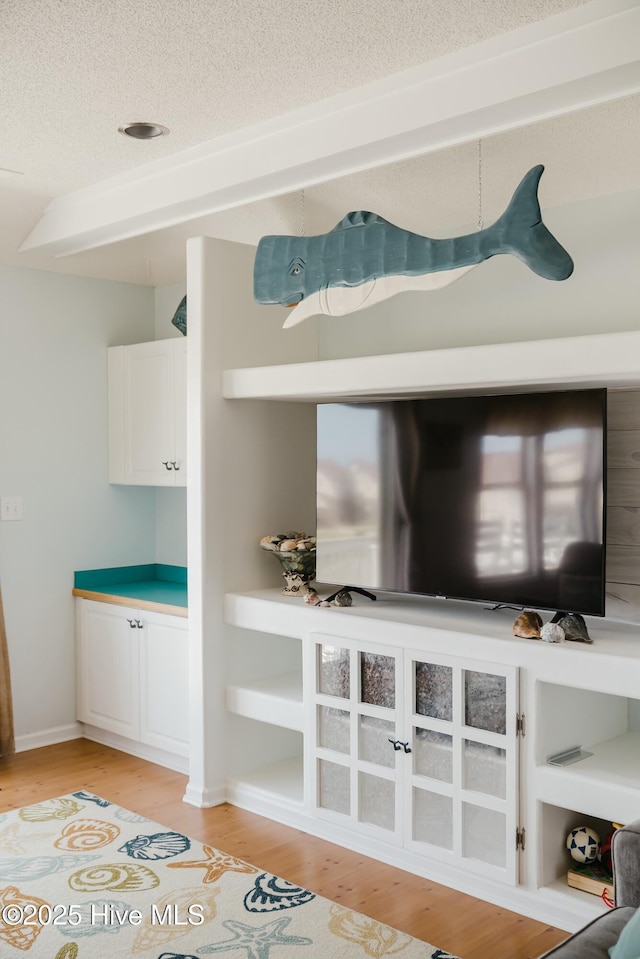 details with hardwood / wood-style flooring and a textured ceiling