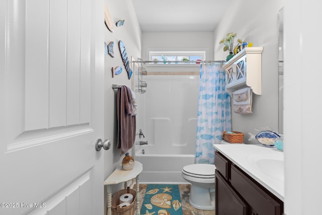 full bathroom with vanity, toilet, and shower / bath combo