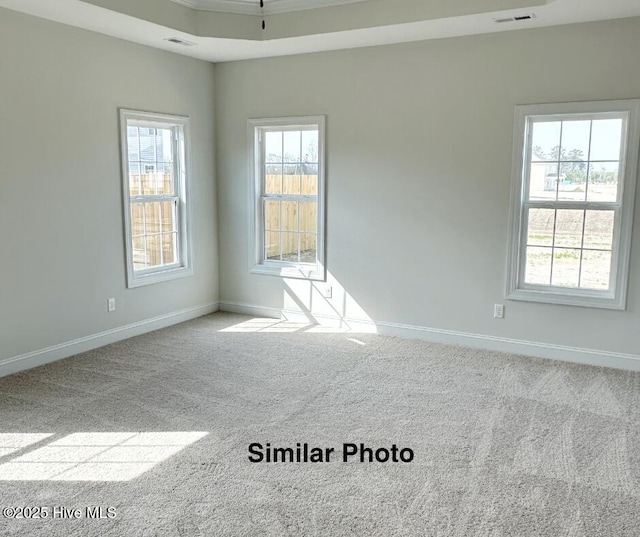 unfurnished room featuring light carpet