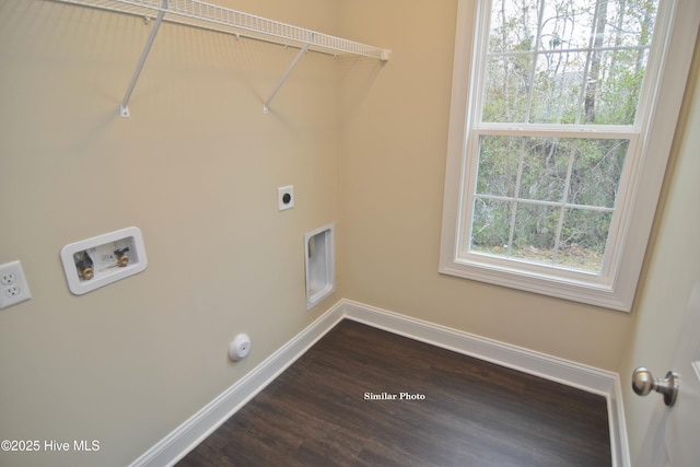 washroom with dark wood-type flooring, washer hookup, and electric dryer hookup