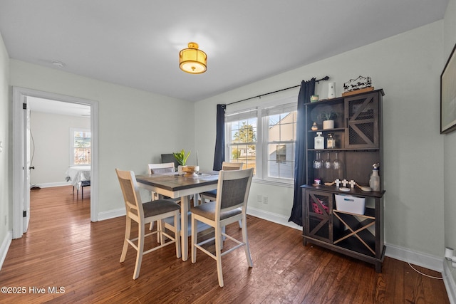 dining room with dark hardwood / wood-style flooring and a wealth of natural light