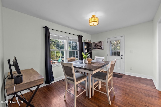 dining area with dark hardwood / wood-style flooring