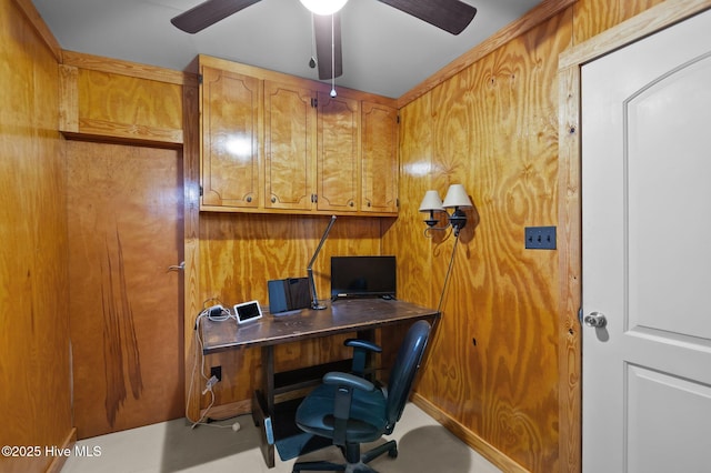 home office featuring ceiling fan