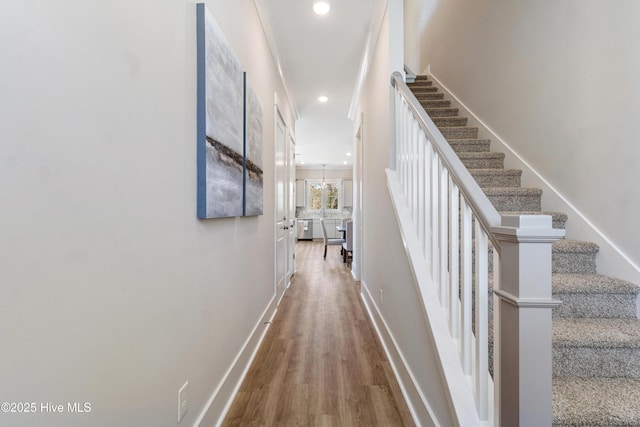 corridor with wood-type flooring