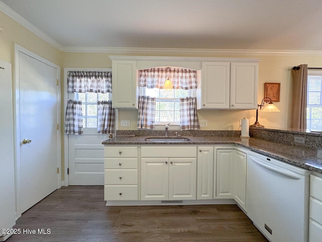 kitchen with sink, white cabinets, and dishwasher