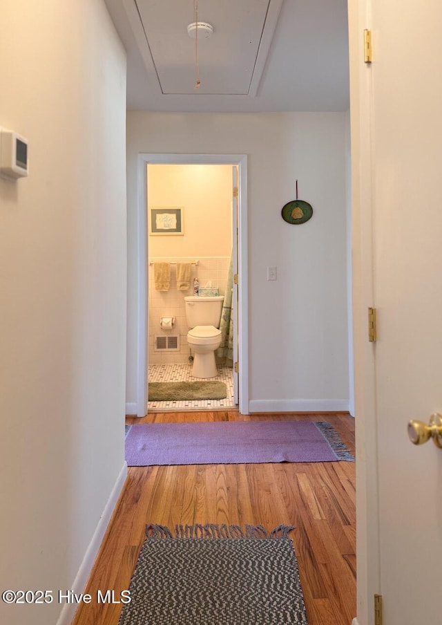 hall with hardwood / wood-style floors