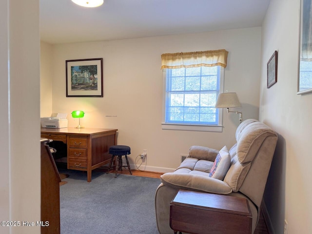 living area with light carpet