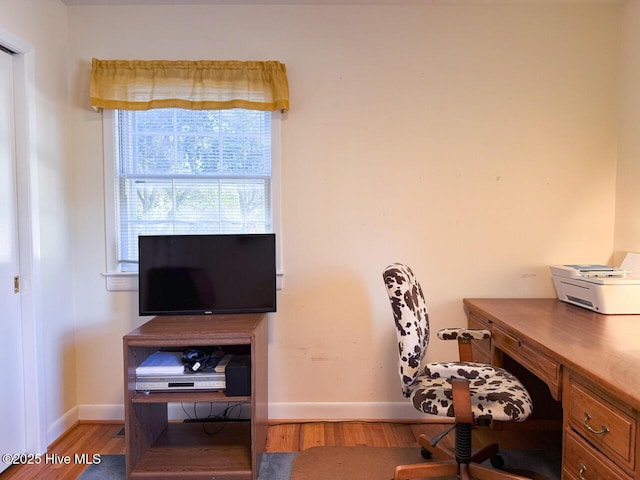 office area featuring light hardwood / wood-style floors