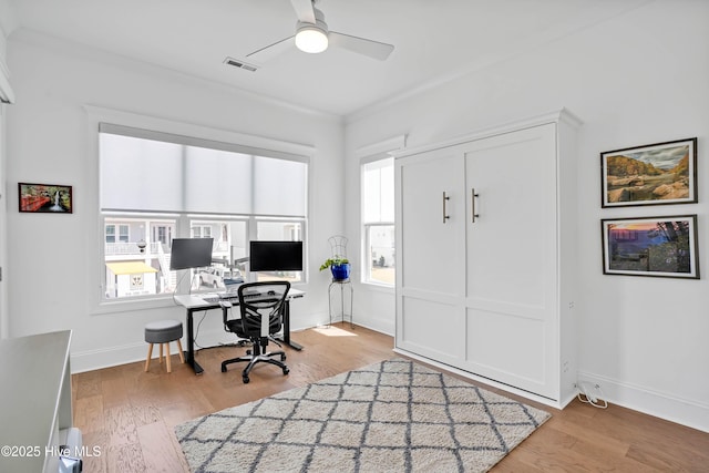740 Waterstone Dr, Wilmington, NC 28411 - office space featuring healthy amount of natural light, a ceiling fan, baseboards, and light wood-style flooring