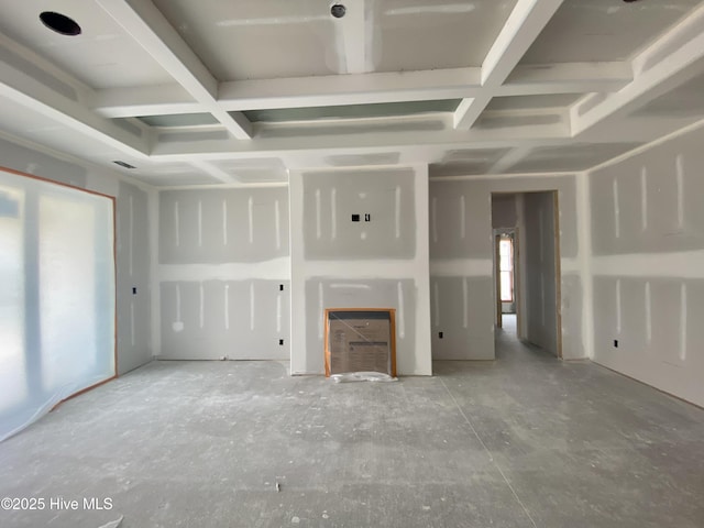 3377 Island Lakes Dr, Oak Island, NC 28461 - unfurnished living room featuring coffered ceiling
