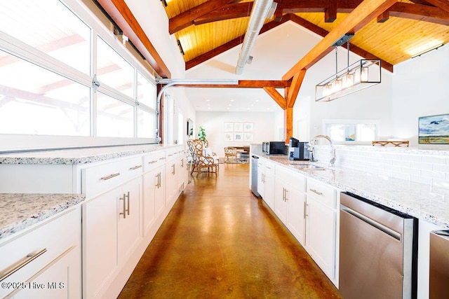 kitchen with a sink, finished concrete floors, a healthy amount of sunlight, and appliances with stainless steel finishes
