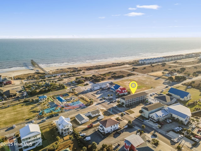 aerial view featuring a beach view and a water view