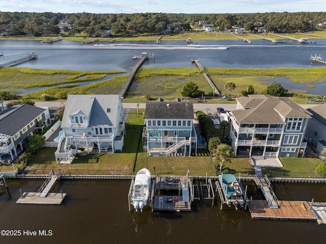 aerial view with a water view