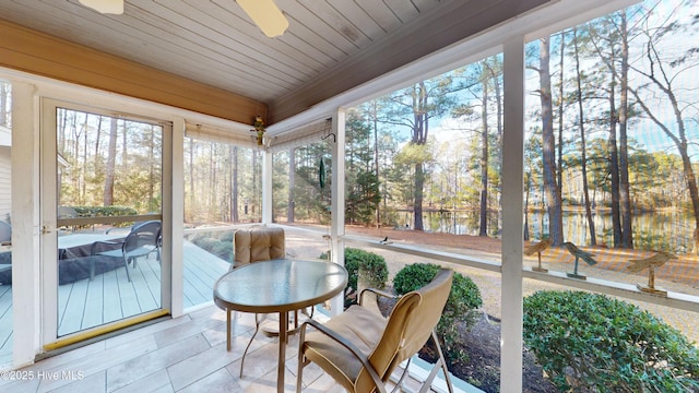 sunroom featuring wood ceiling