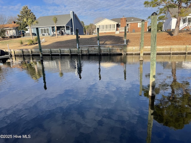 view of dock with a water view