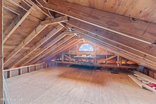 view of unfinished attic