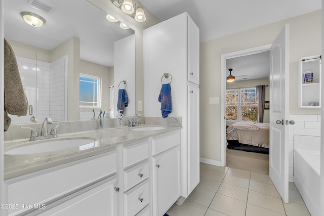 bathroom featuring vanity and tile patterned flooring