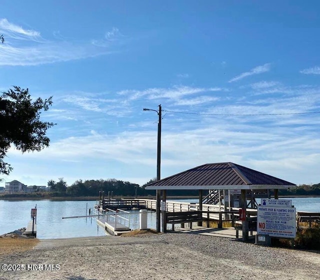 dock area with a water view