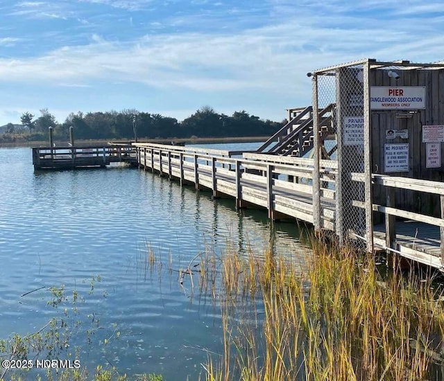 dock area with a water view