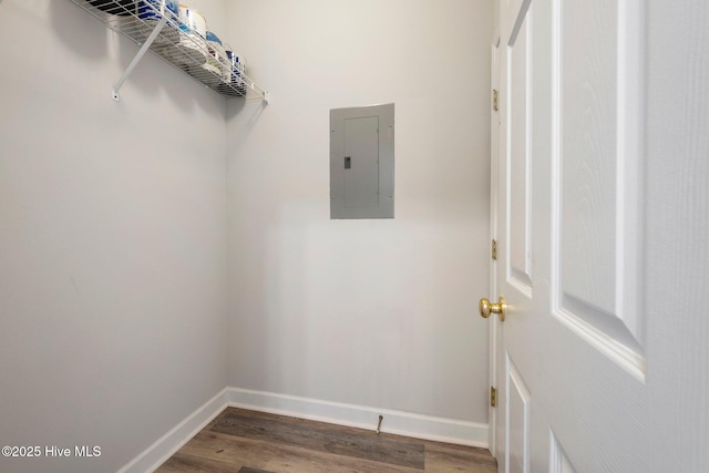 walk in closet featuring hardwood / wood-style floors and electric panel