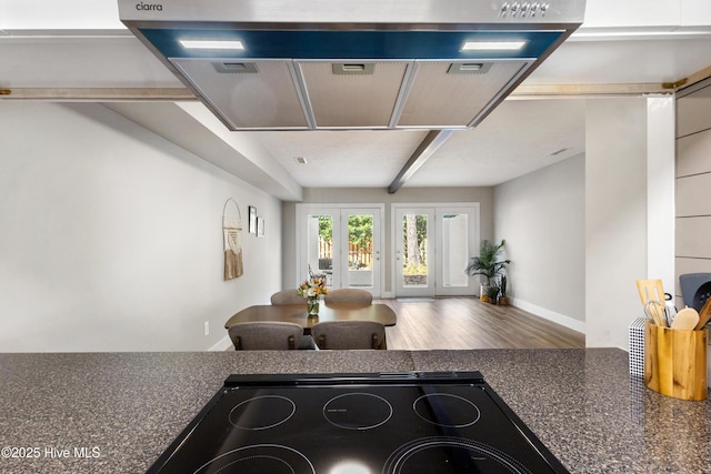 kitchen with hardwood / wood-style flooring and range