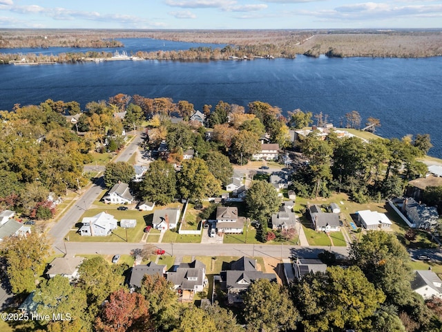 aerial view featuring a water view