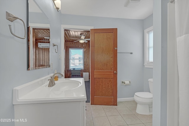 bathroom featuring vanity, tile patterned floors, and toilet