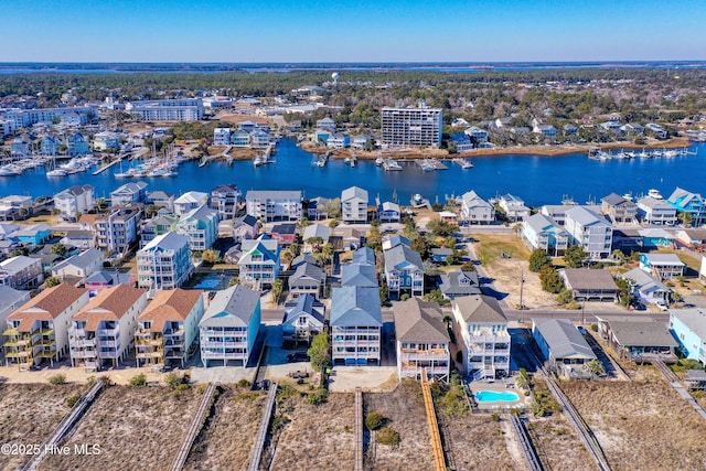 bird's eye view featuring a water view