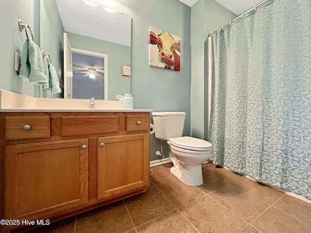 bathroom featuring vanity, tile patterned floors, and toilet