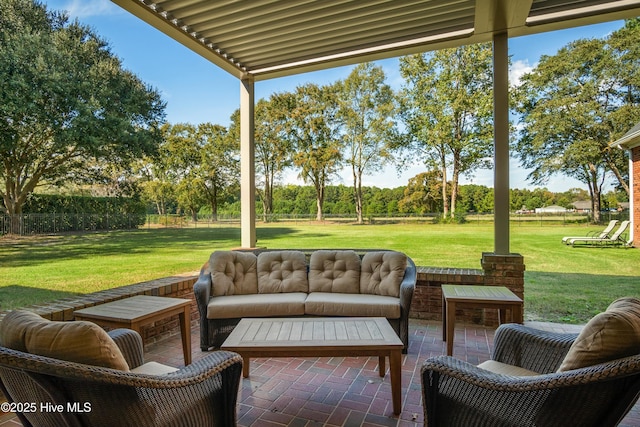 view of patio featuring an outdoor hangout area