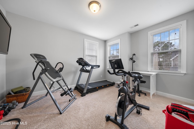 workout room with carpet