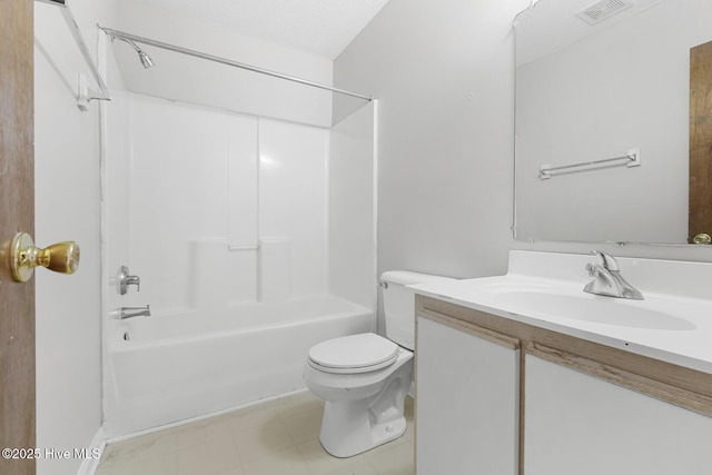 full bathroom featuring shower / tub combination, vanity, and toilet