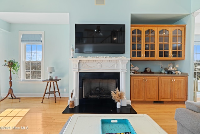 living room with light hardwood / wood-style floors